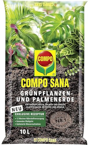COMPO SANA Blumenerde für Grünpflanzen und Palmen, 12 Wochen Nährstoffversorgung, 10 Liter, COMPO SANA Grünpflanzenerde und Palmenerde