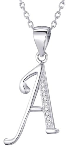 Morella Damen Halskette Silber mit Buchstaben Anhänger 925 Silber rhodiniert mit Zirkoniasteinen weiß 45 cm