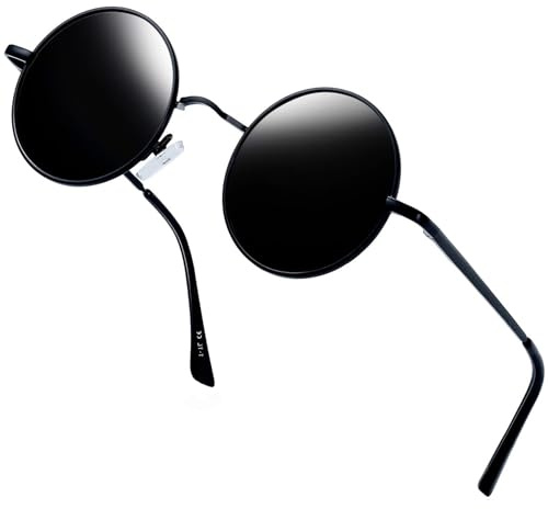 Joopin Retro Sonnenbrille Herren Runde Schwarz Klassische und Polarisierte Sonnenbrille Damen Rund Brille Hippie Sunglasses UV400 Schutz (Schwarz)