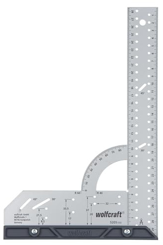 wolfcraft Universalwinkel - Winkelmesser mit 300 mm Schenkellänge zum Messen, Anreißen, Zeichnen und geführten Schneiden mit 90° Anschlagwinkel und abnehmbarer Winkelschiene - 5205000