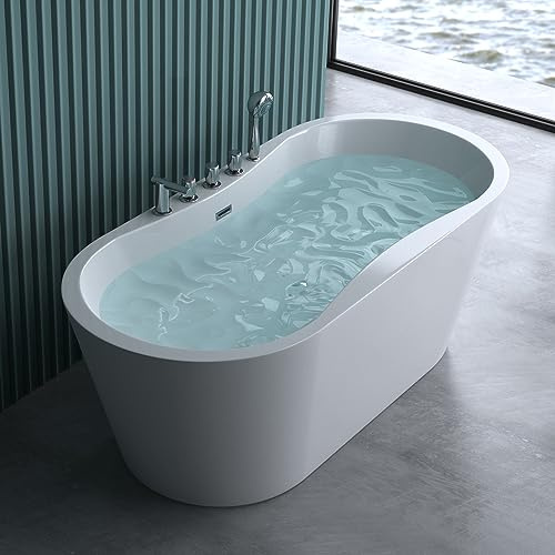 doporro Freistehende Design-Badewanne Vicenza602 180x80x63cm komplett mit Ablaufgarnitur inkl. Armaturen und Überlauf aus Acryl in Weiß und DIN-Anschlüssen