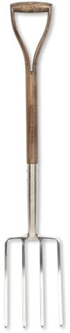 Spear & Jackson 4550DF Edelstahl-Grabegabel, Polierter Edelstahlkopf, Hartholzstiel, Gartengabel zum Graben und zur Bodenbearbeitung