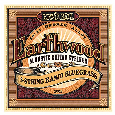 Ernie Ball Earthwood Bluegrass-Banjosaiten, für 5-Saiter, Endschlaufen, 80/20-Bronze, Akustikgitarren-Saiten, Stärke 9–20