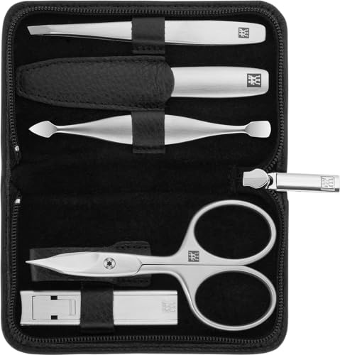 ZWILLING Maniküre-Set (5 teilig, Yakleder Etui, Reißverschluss, mit Kompakt Nagelknipser), Premium, Schwarz