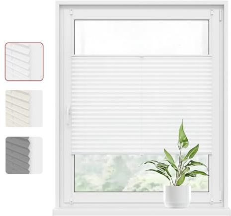WOLTU Plissee Klemmfix ohne Bohren 90x130cm (BxH) Weiß Faltrollo Plisseerollo mit Klemmträger Lichtdurchlässig, Jalousie Sichtschutz und Sonnenschutz Easyfix Rollo für Fenster & Tür