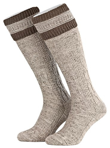 Piarini 1 Paar Herren Trachtenstrümpfe - Trachtensocken mit Zopfmuster - Trachtenstutzen mit Umschlag aus Wolle lang