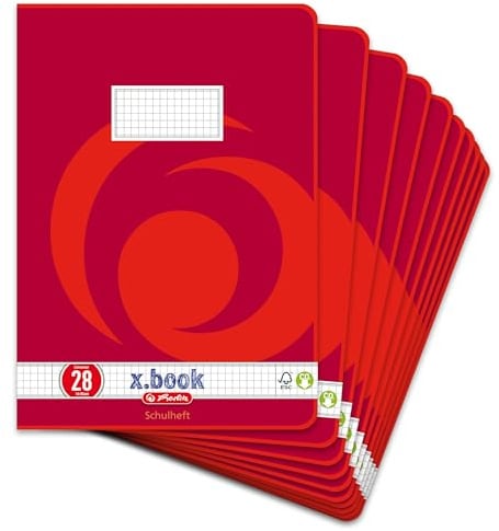 Herlitz 3322807 Schulheft (A4, kariert mit Rand, Lineatur 28) 16 Blatt, 10er Packung (A4. kariert mit Rand, Lineatur 28)