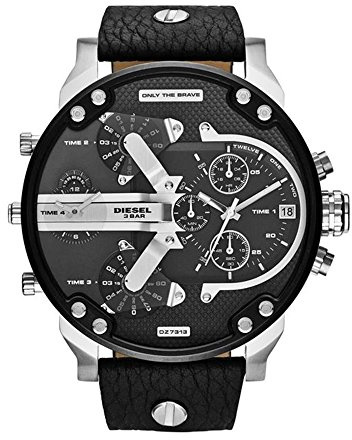 Diesel Mr. Daddy Uhr für Herren, Quarz-Multifunktionswerk mit Leder-, Kunststoff- oder Silikonarmband