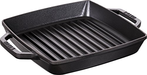 STAUB Gusseisen Grillpfanne mit 2 Griffen, 23 cm, Emaille-Beschichtung, Induktion u. Backofen, Schwarz