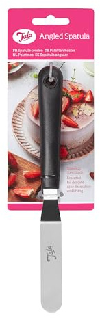 Tala Winkelpalette aus Edelstahl 21,5 cm – Streichpalette mit Messskala, abgewinkeltes Tortenmesser, rutschfester Griff, spülmaschinengeeignet für Glasur, Buttercreme und Fondant