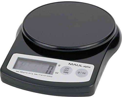 MAUL Präzisionswaage MAULalpha schwarz digital 0.1 g Teilung 500 g | einfaches Tarieren, flexible Einheitenwahl, handliches Format, bruchsicheres Gehäuse, Batterien inklusive