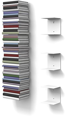 home3000 D-Segno Unsichtbares Wandregal aus Metall – Design-Wandregale, platzsparendes schwebendes Bücherregal, ausziehbare Bücherregale – Hergestellt in Italien (3, Weiß)