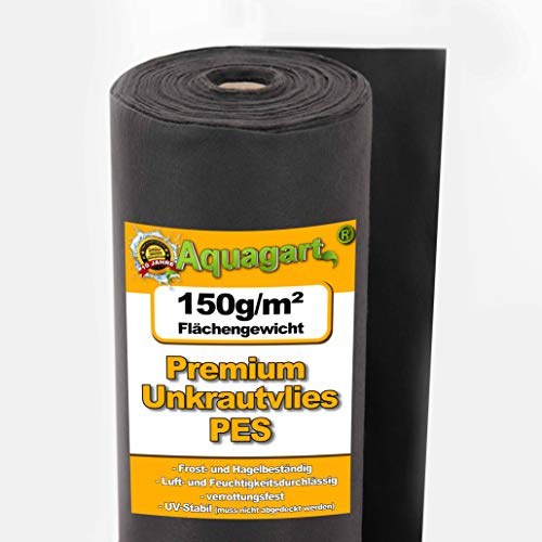Aquagart Unkrautvlies schwarz PES - 150g I Unkrautschutzfolie für Garten & Hochbeet I Gartenvlies & Unkrautsperre I Wasserdurchlässige Unkrautfolie & Robustes Schutzvlies 35m lang - 1m breit