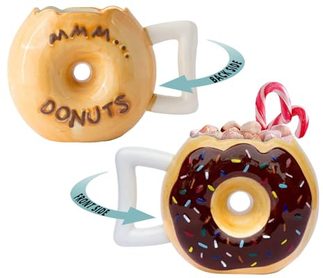 Keramik-Krapfenbecher - Köstlicher rosa glasierter Krapfen mit Nuggets - Lustige MMM. Donuts! Zitat - Beste Tasse für Kaffee, heiße Schokolade und mehr - Große 14-Unzen-Tasse - Lustige Kaffeetasse