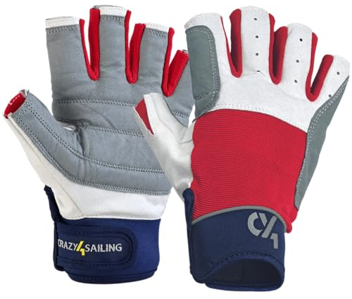 crazy4sailing Segelhandschuhe Herren & Damen Regatta Rot L – Profi Kurzfinger für Segeln, Kajak & Fahrrad – Maximaler Grip durch High-Tech Verstärkung – Ergonomisch & Abriebfest