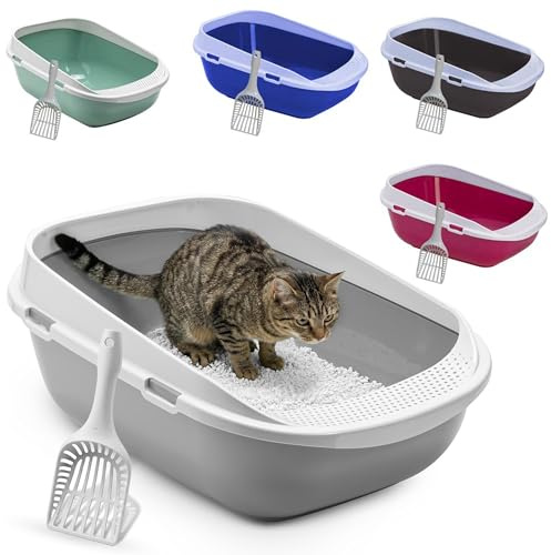 XXL Jumbo riesige Katzentoilette 65 cm graubeige mit Rand und Schaufel