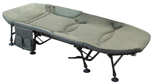 MK-Angelsport Karpfenliege XXL Vlies Angelliege Bed Chair 8-Bein Liege mit Matratze (203 x 91 x 40 cm) Campingliege Gästebett Fischerliege belastbar bis ca. 160kg