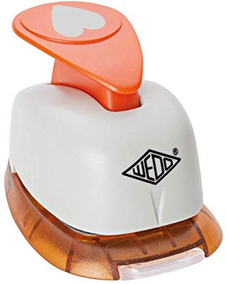 Wedo 168201 Motivlocher groß Herz (mit praktischem Auffangbehälter, Ausstanzung 2,4 x 2,0 cm) grau / orange