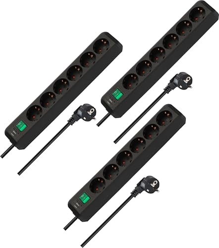 Brennenstuhl Eco-Line, Steckdosenleiste 6-Fach (Mehrfachsteckdose mit erhöhtem Berührungsschutz, Schalter und 1,5m Kabel) schwarz