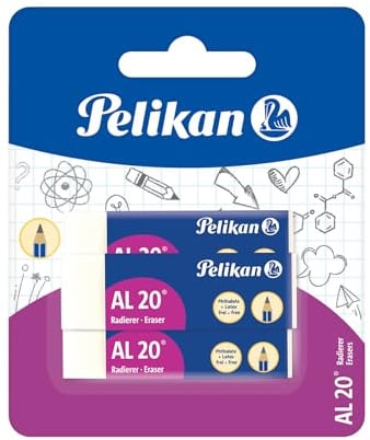 Pelikan AL20 Kunststoff-Radierer, 6,5x1,2x2,1cm, weiss, 3 Stück