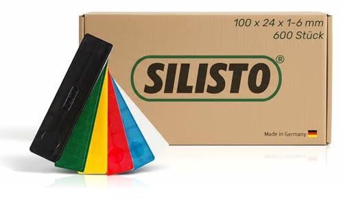 SILISTO® Verglasungsklötze & Ausgleichsblöcke 100 x 24 x 1-6 mm Set 600 Stk – Kunststoff Keile - Rutschfest & formstabil - Glaserblöcke für Fenster, Türen, Verglasung, Trockenbau, Innenausbau