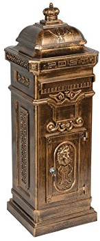 antiker englischer Standbriefkasten LUNA Messing, Material: Aluminium, rostfrei, Höhe: 102cm, nostalgischer Standbriefkasten Briefkasten Postkasten Antik Retro Jugendstil freistehend Standpostkasten