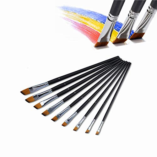Yosoo 9 Künstlerpinsel Set Schrägpinsel schräg Schrägzieher Nylon Acrylpinsel Aquarellpinsel für Acrylfarben Aquarellfarben