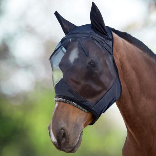 Harrison Howard CareMaster Midge-Proof Fleece Polsterung Pferde Fliegenmaske UV-Schutz mit Ohrenschutz Schwarz Warmblut (L)