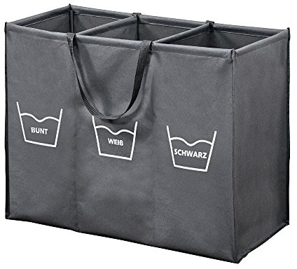 Kesper | Wäschesortierer mit 3er Einteilung und Trageschlaufen, Material: Polyester, Farbe: Grau | 89170
