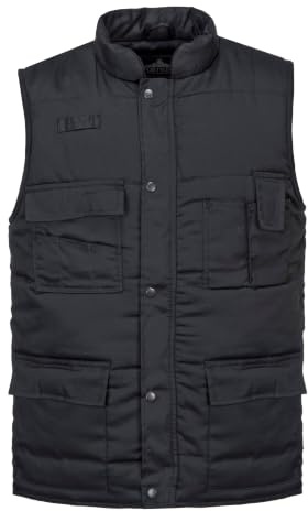 Portwest S414 Shetland Weste Polyester-Baumwolle 8 Taschen Winter Ärmellos | Schwarz, 4XL, Handytasche und Innentasche, Stehkragen, Reißverschluss, Normalgröße, Druckknopfleiste, Wattiert
