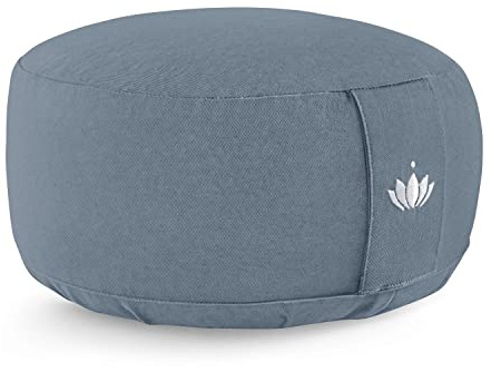 Lotuscrafts® Meditationskissen mit 15cm Sitzhöhe, Bestickt, Yoga Kissen mit Dinkelfüllung, Yogakissen Rund, Bodenkissen Rund, Yogakissen Meditationskissen, Bezug waschbar, GOTS Zertifiziert