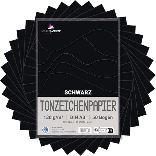 MarpaJansen Tonzeichenpapier Schwarz Matt, DIN A3, 50 Bogen, 130g/m² Blauer Engel zertifiziert