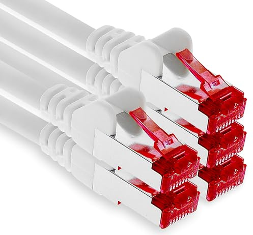 1aTTack.de - 5x 3 Meter CAT6 Patchkabel S/FTP PIMF Schirmung CAT.6 RJ45 Netzwerkkabel Ethernetkabel DSL LAN Router Switch Modem Patchfeld - weiß - 5 Stück
