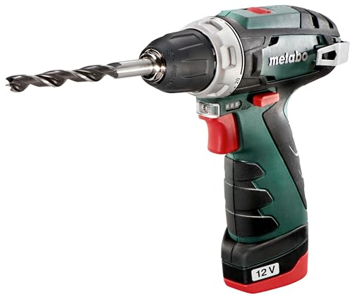 metabo PowerMaxx BS Akku-Bohrschrauber, 12 V Akkuschrauber mit Tasche | Leichter Bohrer mit kurzer Bauform, Spindel mit Innensechskant, inkl. 12 V Akku (2,0 Ah), Ladegerät und Gürtelhaken
