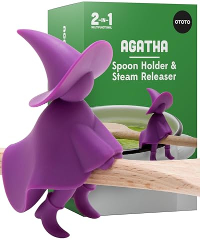 OTOTO Agatha Kochlöffel Halter Hexe am Herd - Lustige Geschenke Küchenhelfer für Hobbyköche - Spatelablage Kochlöffelablage für Herd & Arbeitsfläche - Hitzebeständige, BPA-Freie Küchen Gadgets Lustig