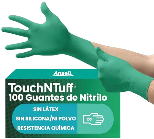 Ansell TouchNTuff 92-600,Nitril- Einmalhandschuhe, Einweghandschuhe für Lebensmittel, Chemikalienschutzhandschuhe mit hohem Schutz, Latexfreie Handschuhe, Grüne Nitrilhandschuhe, 100 Stück, Gr. L