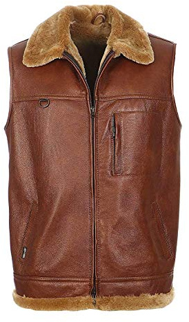 Hollert Herren Lammfellweste Weste Lederweste Fellweste FIRMINIUS mit Kragen Merino Lammfell