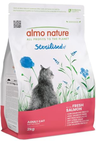 Almo Nature Sterilised - Trockenfutter für Sterilisierte Katzen mit Frischem Lachs - Mit Niedrigem Magnesiumgehalt und Ballaststoffen zur Gewichtskontrolle - 2kg Beutel