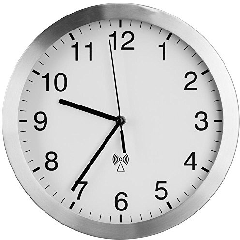 TFA Dostmann Analoge Funk-Wanduhr, 98.1091, mit Aluminium-Rahmen, Funkuhr, Küchenuhr, Schlichtes Design, 25cm Durchmesser, weiß-Silber
