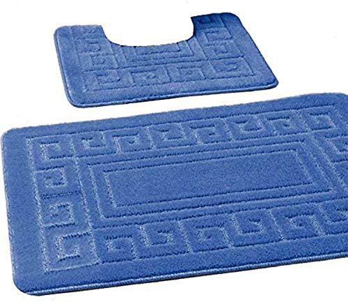 EDS rutschfeste Badematte im griechischen Stil, Bademattenset 2-teilig, enthält 1 Badematte (50 x 80 cm) und einen WC-Vorleger (50 x 40 cm)