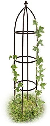 Relaxdays Rankhilfe Obelisk Metall 190 cm, Ranksäule witterungsbeständig freistehend f. Kletterpflanzen u. Rosen, braun, 190 x 35 x 35 cm
