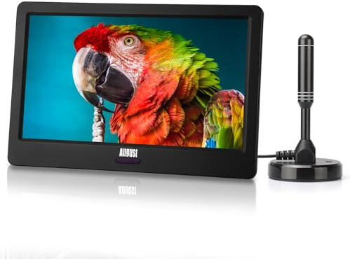 August DA900D 9“ tragbarer Mini Fernseher mit Akku & Aufnahmefunktion(PVR) | LCD TV mit DVB-T2 HD Tuner/EPG/USB Multimediaplayer/HDMI/AV-In/Kopfhöreranschluss, 12V oder Netzbetrieb für Wohnwagen Zuhause