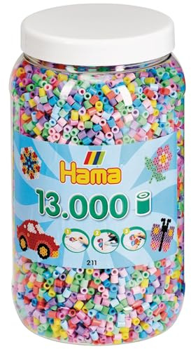 Hama Perlen 211-50 Bügelperlen-Dose mit ca. 13.000 Midi Bastelperlen mit Durchmesser 5 mm im Pastell-Mix, kreativer Bastelspaß für Kinder und Jugendliche, Klein, Pastellfarben