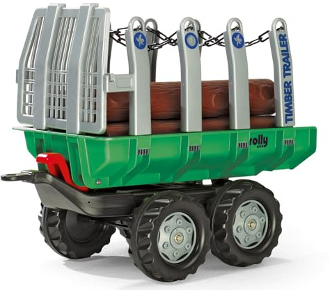 Trimber Tailer (Holz) | Kippbarer Zweiachsanhänger mit 5 Kunststoff-Holzstämmen und Automatikverriegelung für Kinder von 3–10 Jahren