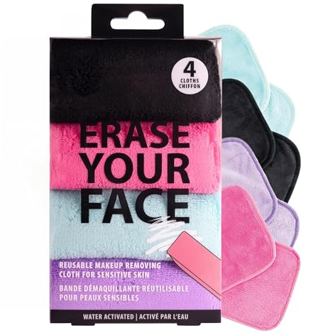 Danielle Creations Erase Your Face Umweltfreundliche, wiederverwendbare Make-up-Entferner-Tücher, Multipack, Box mit 4 hellen