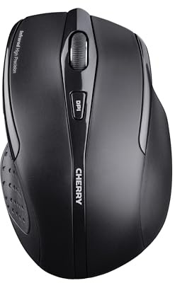 CHERRY MW 3000, Kabellose Ergonomische Maus für Rechtshänder, 2,4 GHz Funk, 6 Tasten, Optischer Sensor, Gummierte Seitenflächen, Batteriebetrieben, Schwarz