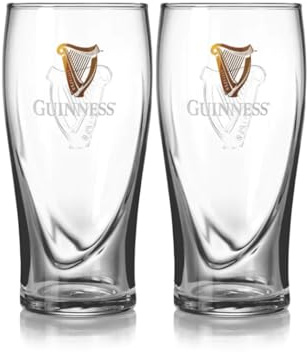 Guinness , Glas , Set aus Zwei Geprägte Schwerkraft 20-Unzen-Biergläsern mit Logo- und Harfen-Design
