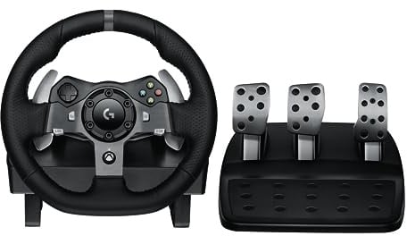 Logitech G920 Driving Force Gaming Rennlenkrad, Zweimotoriges Force Feedback, 900° Lenkbereich, Racing Leder-Lenkrad, Verstellbare Edelstahl Bodenpedale, für Xbox Series X|S, Xbox One, PC - Schwarz
