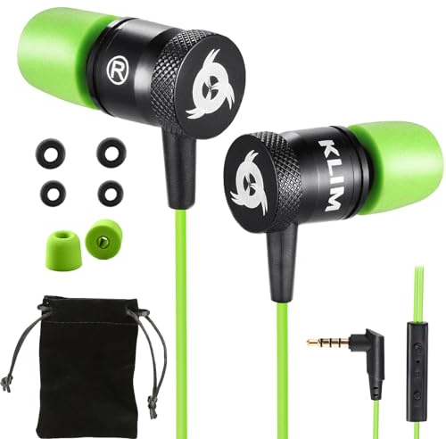 KLIM Fusion In-Ear-Kopfhörer mit Kabel & Mikrofon Hi-Fi, Memory-Schaum, 3,5 mm Klinke, Grün