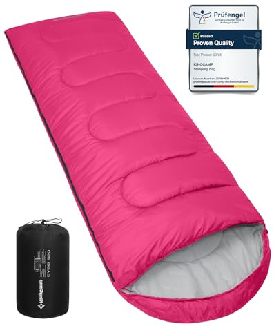 KingCamp Schlafsack Deckenschlafsack Camping Outdoor 3-4 Jahreszeiten für Erwachsene Kinder Ultraleicht Warm Waschbar beim Reisen und Abenteuern, (Rosa L Zip, 220×75cm)
